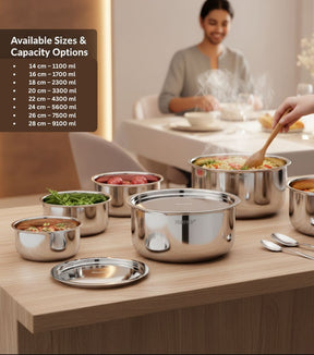 Pradeep Triply Stainless Steel Tope with Lid|Induction&Gas Compatible Patila|3Layer Base