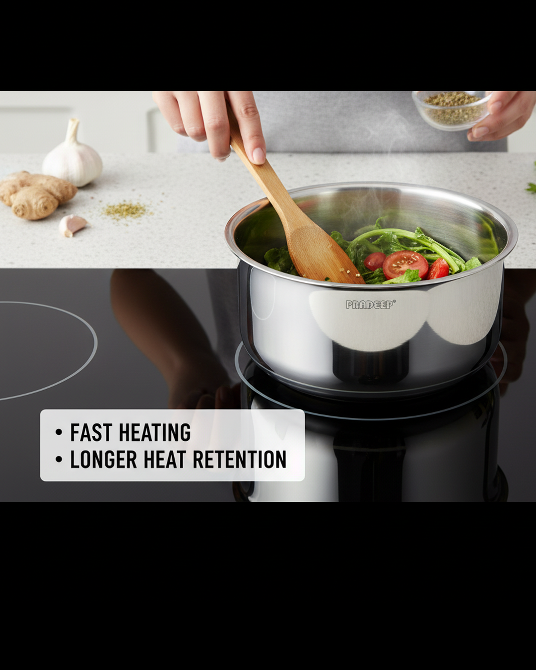 Pradeep Triply Stainless Steel Tope with Lid|Induction&Gas Compatible Patila|3Layer Base