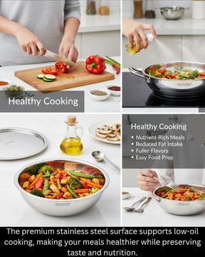 PRADEEP Triply Stainless Steel Tasla with SS Lid|3 Ply Tasla/Kadai/Wok|18/10 Food Grade
