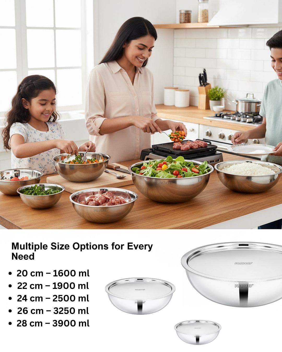 PRADEEP Triply Stainless Steel Tasla with SS Lid|3 Ply Tasla/Kadai/Wok|18/10 Food Grade