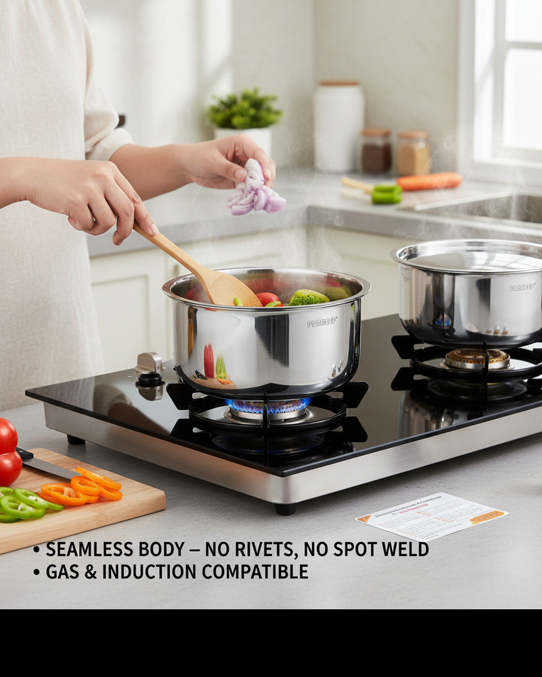 Pradeep Triply Stainless Steel Tope with Lid|Induction&Gas Compatible Patila|3Layer Base