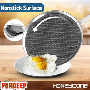 PRADEEP Stainless Steel Triply Non-Stick Honeycomb Dosa Tawa 29cm|for Dosa,Uthappam, Chapati,Naan,Dry Fry|Metal Utensil Safe&Scratch Resistant|Ergonomic Handle|Even Heating|Induction&All Cooktops