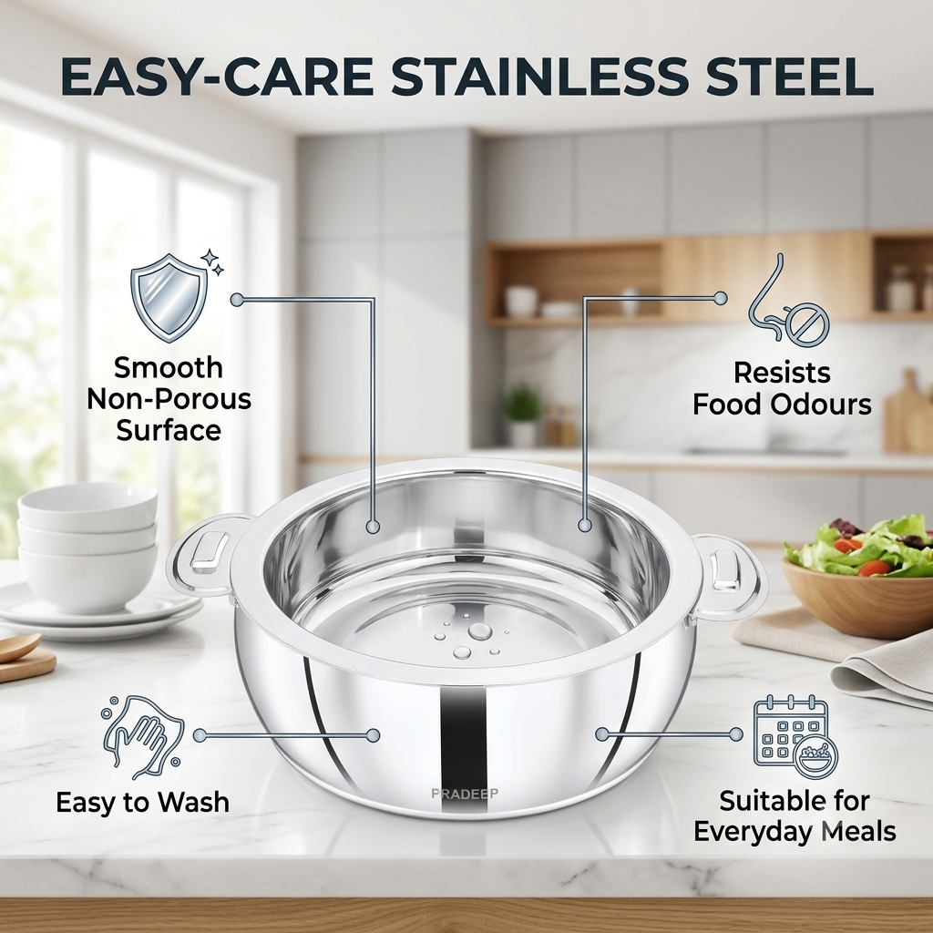 PRADEEP Paros Stainless Steel Insulated Casserole Hotpot | Double Wall PUF Thermal Insulation | Twist Lock Steel Lid | Hot Case Hot Box for Roti, Chapati, Rice & Gravy