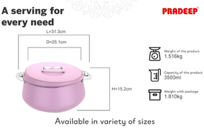 Pradeep Esteem Stainless Steel Insulated Serving Casserole, 1-Piece, Silver(PINK,BLUE, BEIGE,GREY)
