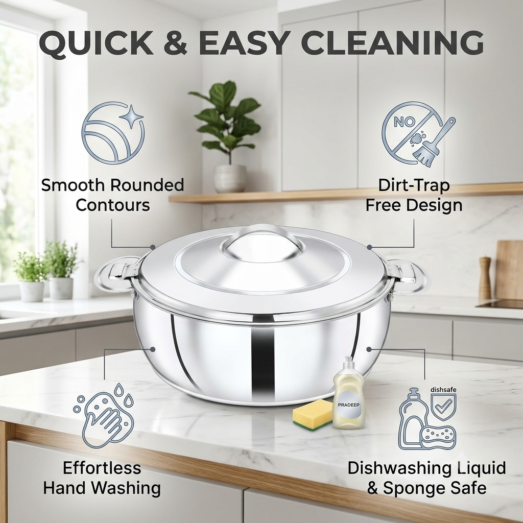PRADEEP Paros Stainless Steel Insulated Casserole Hotpot | Double Wall PUF Thermal Insulation | Twist Lock Steel Lid | Hot Case Hot Box for Roti, Chapati, Rice & Gravy