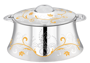 PRADEEP AVA Stainless Steel Insulated Serving Casserole with Design Lid/Double Walled/Stainless Steel Casserole/Hot & Cold/Dishwasher Safe/Serving Casserole/BPA Free/Easy to Carry/Silver-Gold