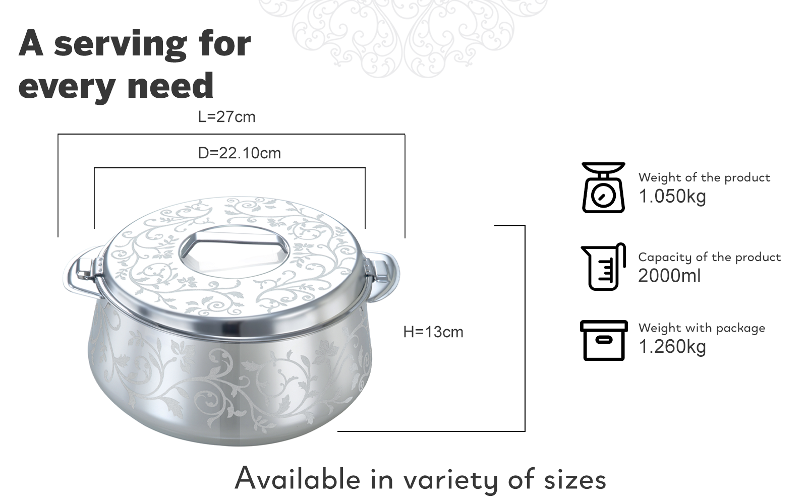 PRADEEP Esteem Stainless Steel Insulated Serving Casserole with Design Lid/Double Walled/Stainless Steel Casserole/Hot & Cold/Dishwasher Safe/Serving Casserole/BPA Free/Silver/7231-SILVER