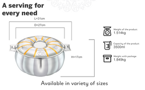 DIYA Stainless Steel Insulated Serving Casserole with Design Lid/Double walled/Stainless steel Casserole/Hot & Cold/ Dishwasher Safe/Serving Casserole/ BPA Free/Silver-7236 GOLD