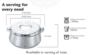 PRADEEP Esteem Stainless Steel Insulated Serving Casserole with Design Lid/Double Walled/Stainless Steel Casserole/Hot & Cold/Dishwasher Safe/Serving Casserole/BPA Free/Silver/7231-SILVER