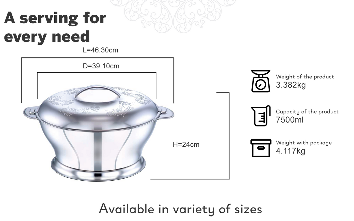 PRADEEP BLOOM Stainless Steel Insulated Serving Casserole with Design Lid/Double Walled/Stainless Steel Casserole/Hot & Cold/Dishwasher Safe/Serving Casserole/BPA Free/Silver-7232 Silver Flower
