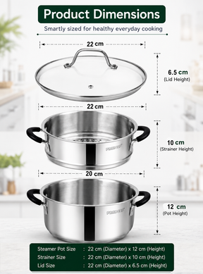 Pradeep Stainless Steel Steamer Pot with Glass Lid|2 Tier Multipurpose Steamer Pot for Modak,Momo,Dhokla,Idiyappam & Vegetable Steamer|Heavy Triply Bottom|Induction & Gas Compatible Cookware