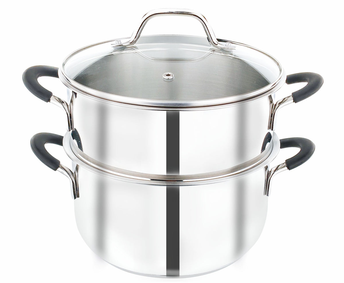 Pradeep Stainless Steel Steamer Pot with Glass Lid|2 Tier Multipurpose Steamer Pot for Modak,Momo,Dhokla,Idiyappam & Vegetable Steamer|Heavy Triply Bottom|Induction & Gas Compatible Cookware