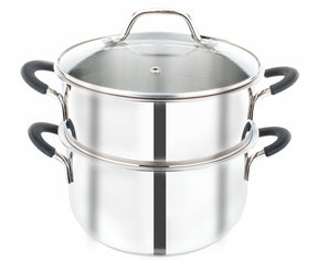 Pradeep Stainless Steel Steamer Pot with Glass Lid|2 Tier Multipurpose Steamer Pot for Modak,Momo,Dhokla,Idiyappam & Vegetable Steamer|Heavy Triply Bottom|Induction & Gas Compatible Cookware