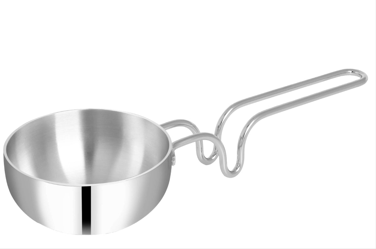 PRADEEP Triply Stainless Steel Tadka Pan 500 ml | Spot Welded Stay-Cool Handle, No Rivets | Gas & Induction Compatible Vaghar Pan for Dal & Spice Tempering (Silver)