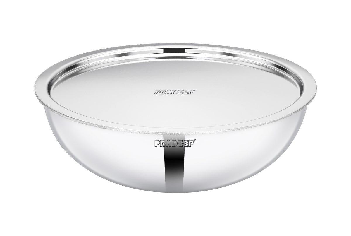 PRADEEP Triply Stainless Steel Tasla with SS Lid|3 Ply Tasla/Kadai/Wok|18/10 Food Grade