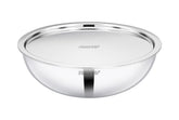 PRADEEP Triply Stainless Steel Tasla with SS Lid|3 Ply Tasla/Kadai/Wok|18/10 Food Grade