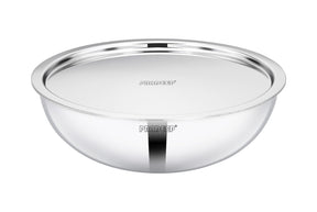 PRADEEP Triply Stainless Steel Tasla with SS Lid|3 Ply Tasla/Kadai/Wok|18/10 Food Grade