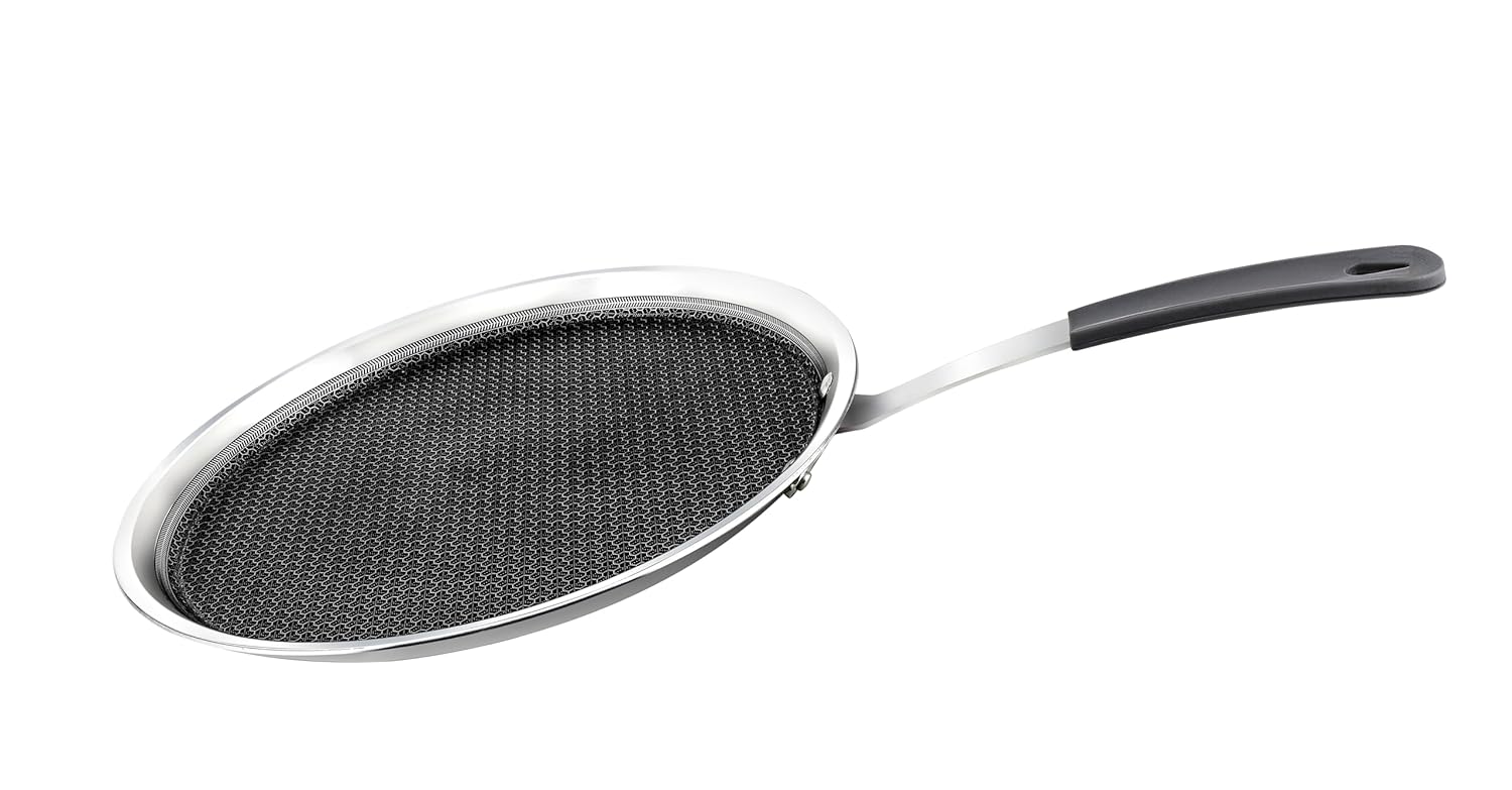 PRADEEP Stainless Steel Triply Non-Stick Honeycomb Dosa Tawa 29cm|for Dosa,Uthappam, Chapati,Naan,Dry Fry|Metal Utensil Safe&Scratch Resistant|Ergonomic Handle|Even Heating|Induction&All Cooktops
