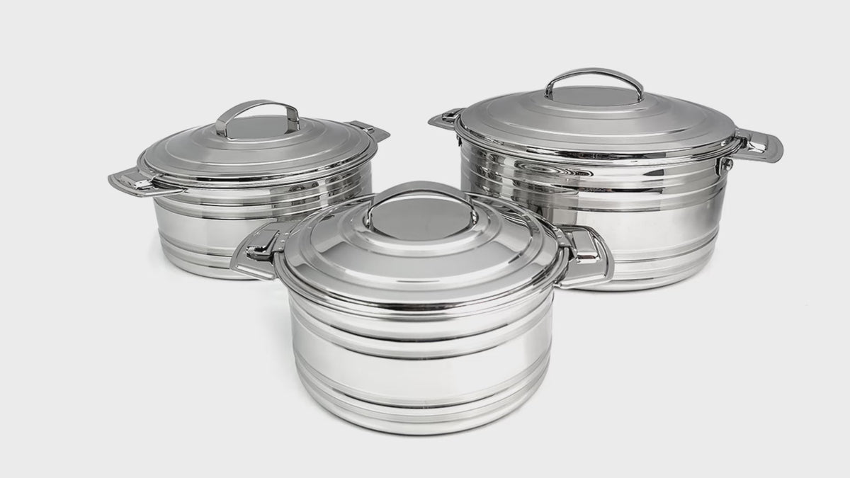 PRADEEP Classic Stainless Steel Serving Casserole - 1000 ml, 1500 ml, 2500 ml, Set of 3, Silver