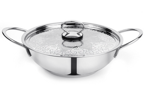 Pradeep Stainless Steel Sandwich Bottom Kadai (Delicia) with SS Design Lid