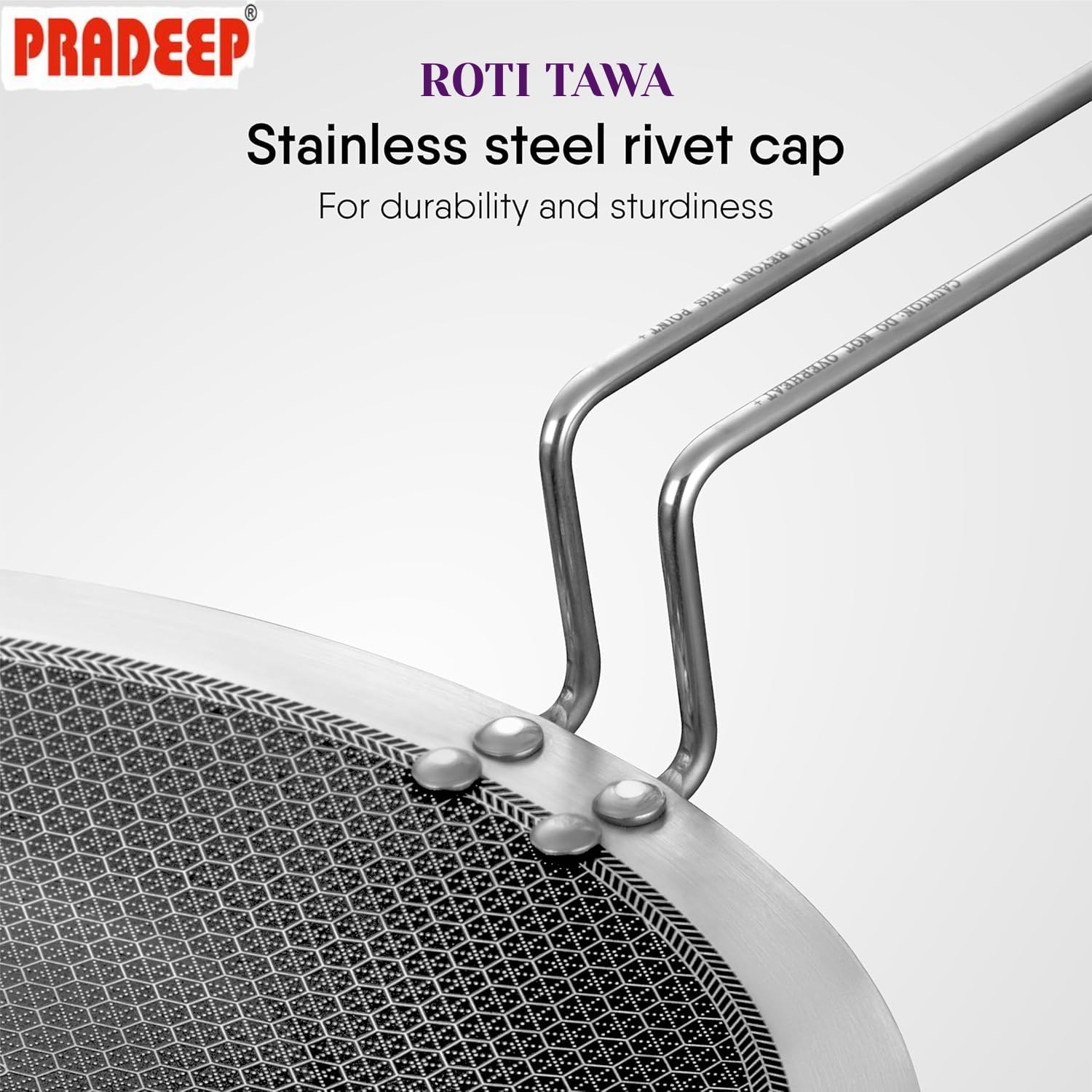 PRADEEP Stainless Steel Triply Non-Stick Honeycomb Roti Tawa 28cm|Concave Style|SS Riveted Handle|Gas & Induction Base|for Chapati,Naan, Dosa,Uthappam...