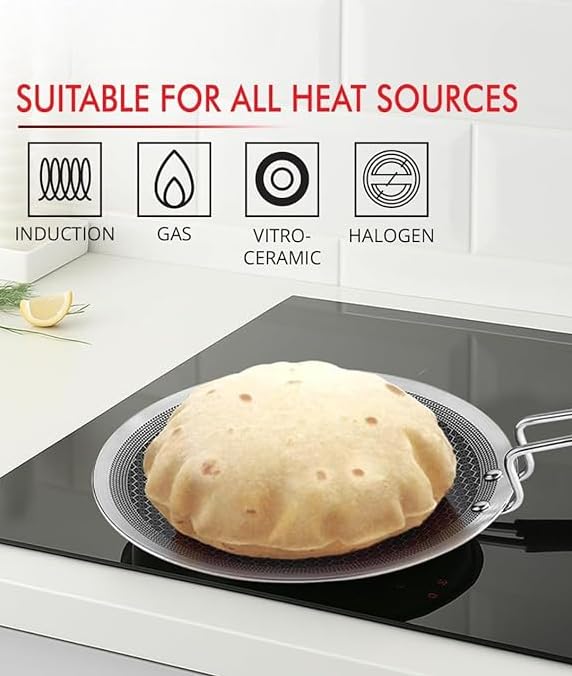 PRADEEP Stainless Steel Triply Non-Stick Honeycomb Roti Tawa 28cm|Concave Style|SS Riveted Handle|Gas & Induction Base|for Chapati,Naan, Dosa,Uthappam...