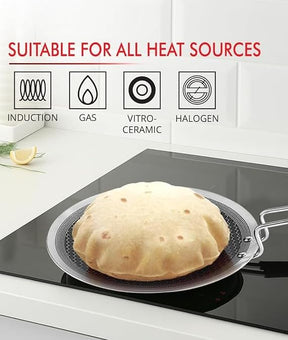 PRADEEP Stainless Steel Triply Non-Stick Honeycomb Roti Tawa 28cm|Concave Style|SS Riveted Handle|Gas & Induction Base|for Chapati,Naan, Dosa,Uthappam...